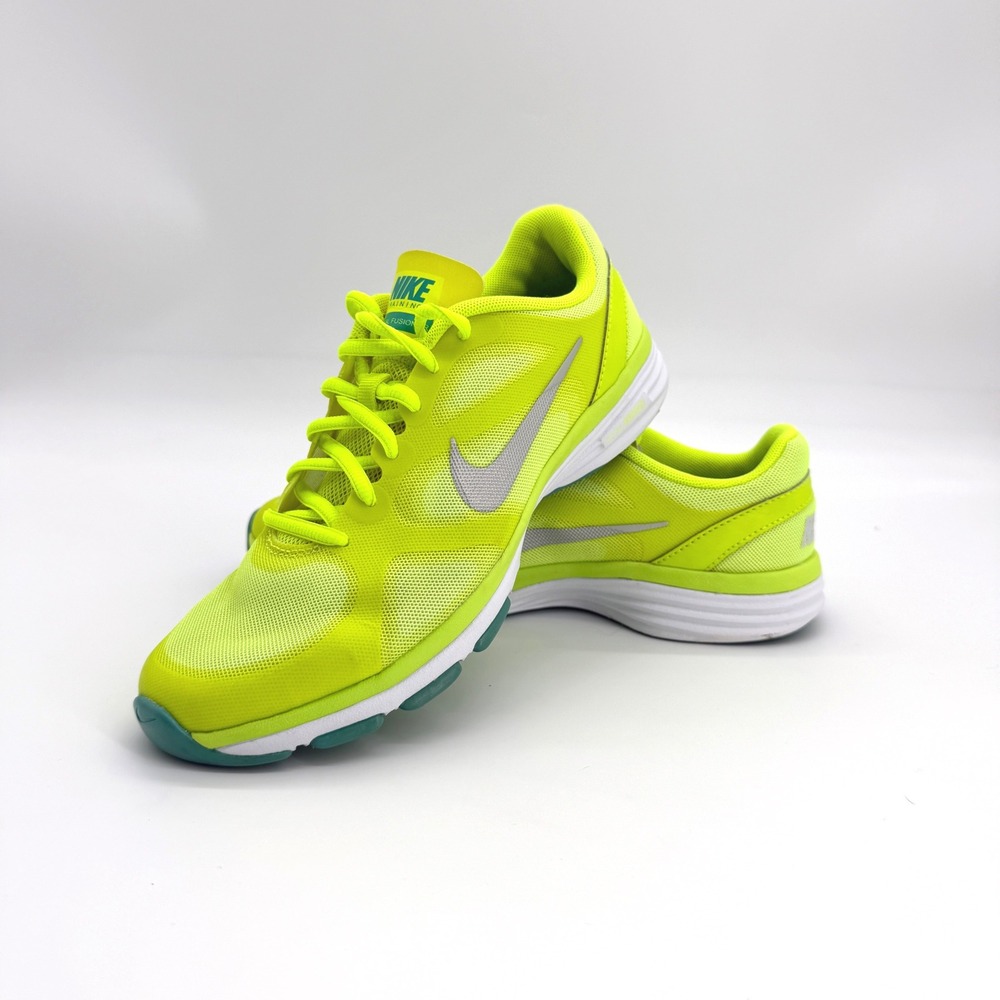 Nike Dual Fusion TR Size 7 Neon Volt Green Silver Training Sneakers Gym Shoes